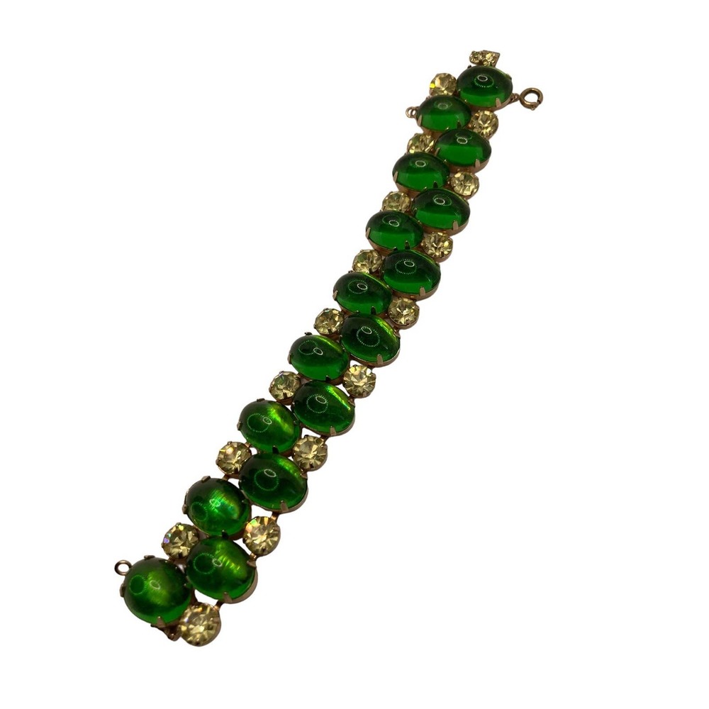 Vintage Statement Green Jelly Belly Rhinestone‎ Bracelet